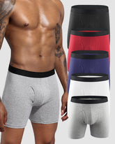 Men's Cotton Long Leg Boxer Briefs with Fly - 5 Pack